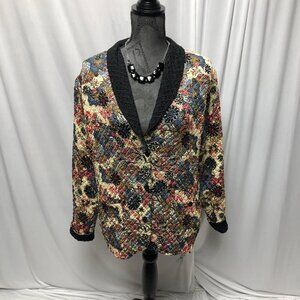 Reversible Floral Black Textured Jacket Womens XL Shawl Collar